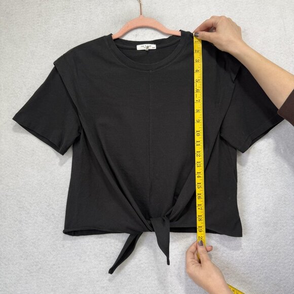 rag & bone Shirt Womens XS Black Tie Front Knot Hem Short Sleeve Crewneck Tee - Picture 3 of 9